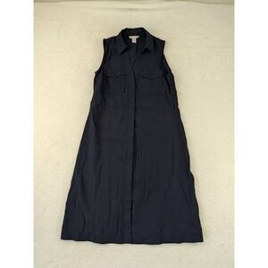 HM Navy Blue Sleeveless Midi Shirt Dress Utility Pockets Size 4 Office Casual
